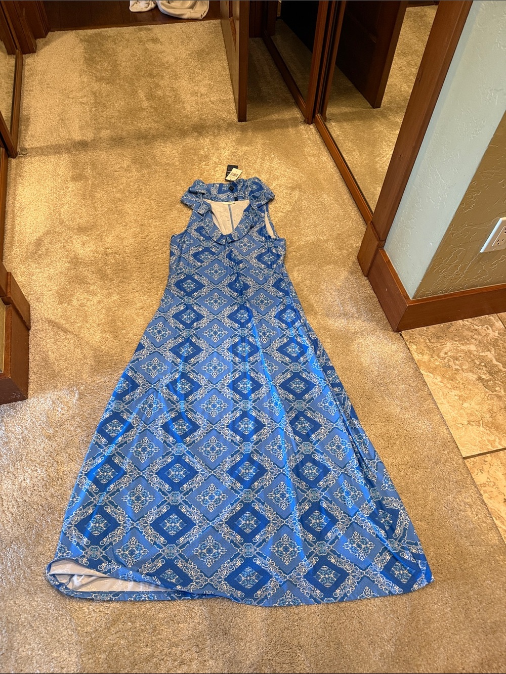 NWT Cabana Life size MEDIUM Blue Patterned Sleeveless Maxi Dress